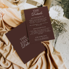 Tarjeta De Recepción Detalles de boda de dinero viejo marrón chocolate 