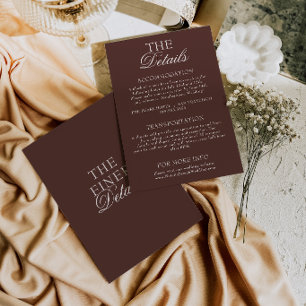 Tarjeta De Recepción Detalles de boda de dinero viejo marrón chocolate 