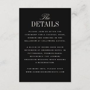 Tarjeta De Recepción Detalles de Boda de Elegancia Clásica Black Cream