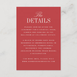 Tarjeta De Recepción Detalles de Boda de Elegancia Clásica Roja