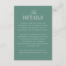 Tarjeta De Recepción Detalles de Boda de Elegancia Clásica Verde