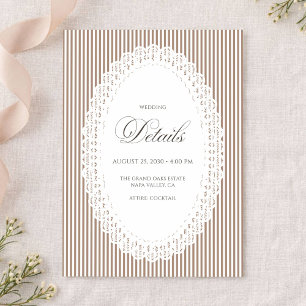 Tarjeta De Recepción Detalles de Boda de Encaje con Raya Marrón Mocha