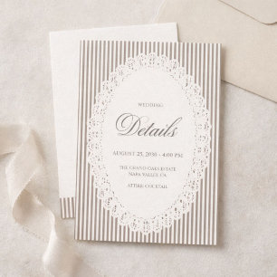 Tarjeta De Recepción Detalles de Boda de Encaje de Raya Francesa Marrón