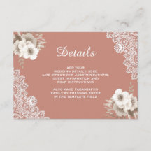 Detalles de boda de encaje floral de melocotón ele
