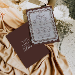 Tarjeta De Recepción Detalles de Boda de Encaje Marrón Chocolate Old Mo