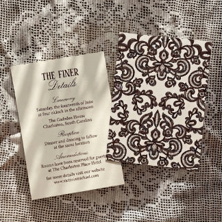 Tarjeta De Recepción Detalles de boda de encaje marrón oscuro victorian