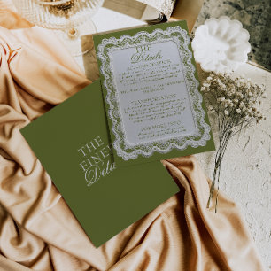Tarjeta De Recepción Detalles de boda de encaje verde oliva con estilo 