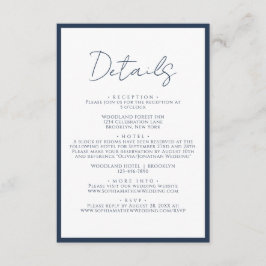 Tarjeta De Recepción Detalles de Boda de Escritura Azul Marinho Simples