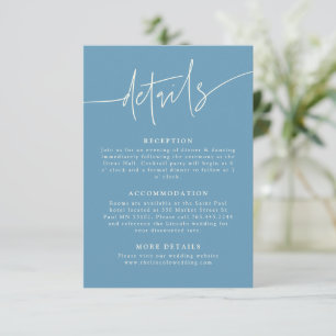 Tarjeta De Recepción Detalles de Boda de Escritura Informal Azul Denim