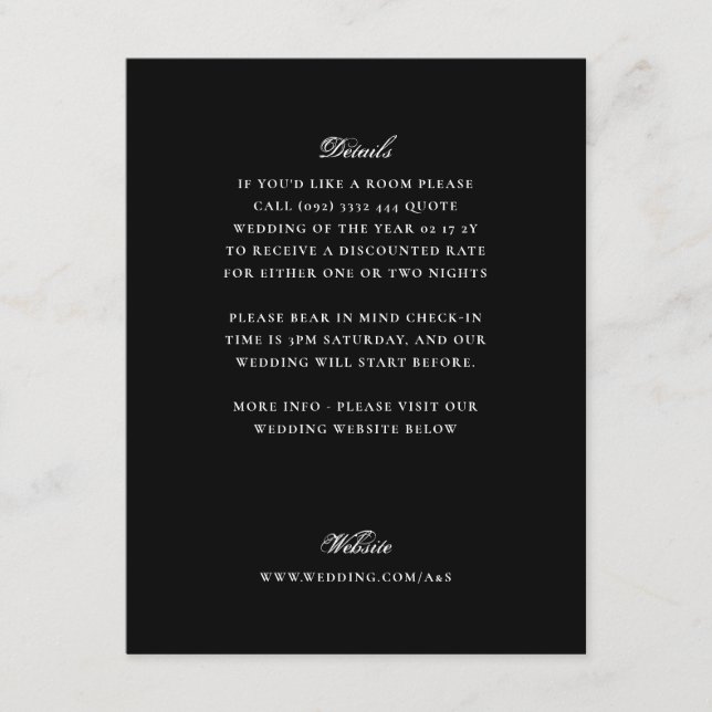 Tarjeta De Recepción Detalles de Boda de Esmoquin Formal Negro (Anverso)