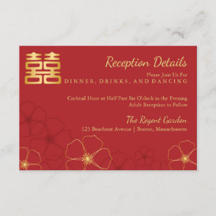 Tarjeta De Recepción Detalles de Boda de Flor de Cerezo Roja Dorada