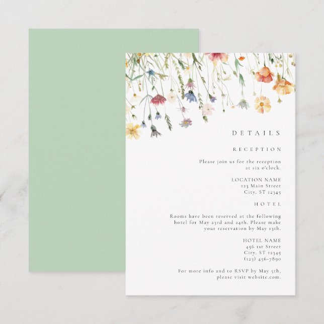 Tarjeta De Recepción Detalles de Boda de Flor Silvestre Boho Chic (Anverso / Reverso)
