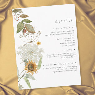 Tarjeta De Recepción Detalles de Boda de Flor Silvestre Girasol Floral