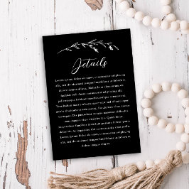 Tarjeta De Recepción Detalles de Boda de Flor Silvestre Negra Rústica