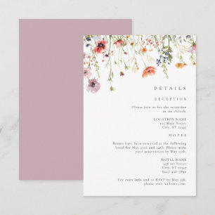 Tarjeta De Recepción Detalles de Boda de Flor Silvestre Rosa Polvorient