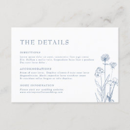 Tarjeta De Recepción Detalles de Boda de Flora de Periwinkle Minimalist