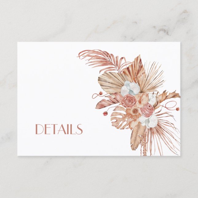 Tarjeta De Recepción Detalles de Boda de Flores Acuarela Boho (Anverso)
