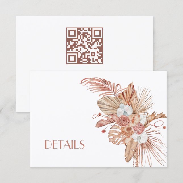Tarjeta De Recepción Detalles de Boda de Flores Acuarela Boho (Anverso / Reverso)