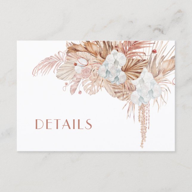 Tarjeta De Recepción Detalles de Boda de Flores Acuarela Boho (Anverso)