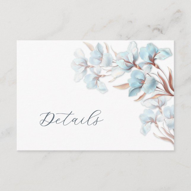 Tarjeta De Recepción Detalles de Boda de Flores Aplastadas Azules (Anverso)
