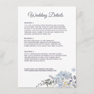 Tarjeta De Recepción Detalles de boda de flores azules polvorientas