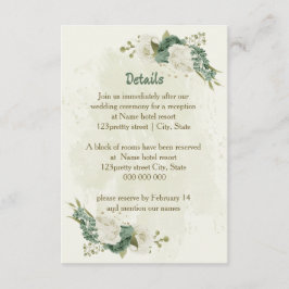 Tarjeta De Recepción detalles de boda de flores blancas y verde salvia