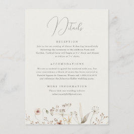 Tarjeta De Recepción Detalles de Boda de Flores Silvestres Boho Elegant