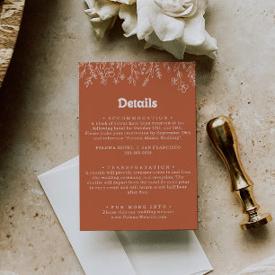 Tarjeta De Recepción Detalles de Boda de Flores Silvestres de Terracota