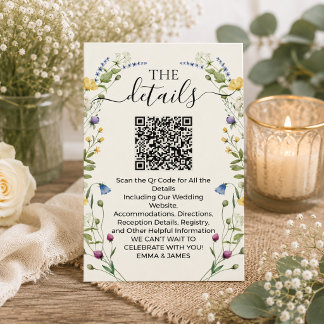 Tarjeta De Recepción Detalles de Boda de Flores Silvestres en Acuarela