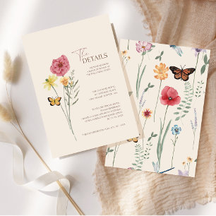 Tarjeta De Recepción Detalles de Boda de Flores Silvestres Rosadas y Am