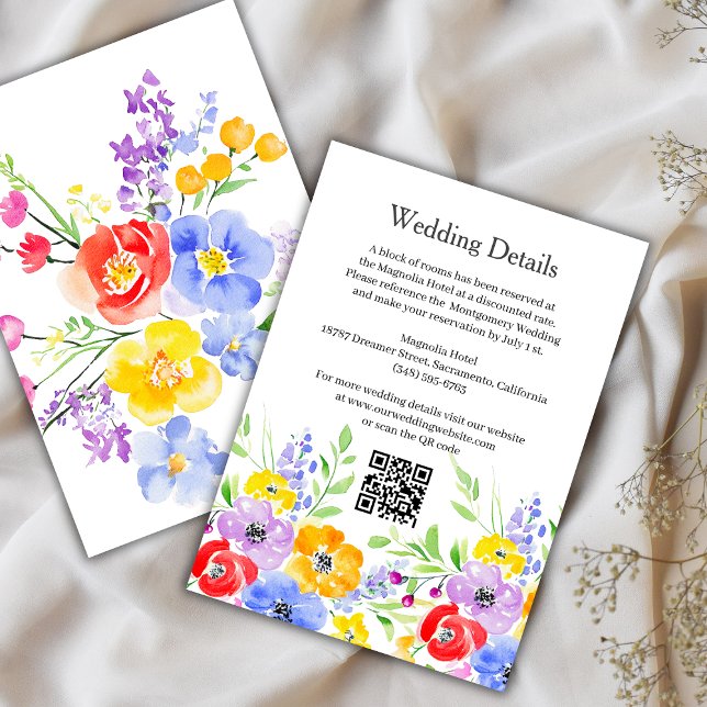 Tarjeta De Recepción Detalles de Boda de Flores Vibrantes de Acuarela d (Subido por el creador)