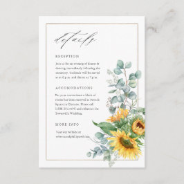 Tarjeta De Recepción Detalles de Boda de Girasol Elegante Eucalipto