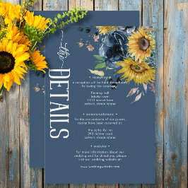Tarjeta De Recepción Detalles de Boda de Girasoles Azules Polvorientos 