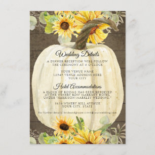 Tarjeta De Recepción Detalles de Boda de Girasoles Otoñales con Calabaz