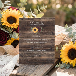 Tarjeta De Recepción Detalles de Boda de Girasoles Rústicos y Rosas