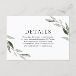 Tarjeta De Recepción Detalles de boda de hoja verde de primavera verano
