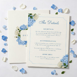 Tarjeta De Recepción Detalles de Boda de Hortensias Azules y Rosas Blan