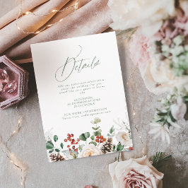 Tarjeta De Recepción Detalles de Boda de Invierno con Flores Festivas
