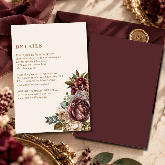 Tarjeta De Recepción Detalles de boda de invierno con Rosa oscura de Bo