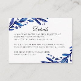 Tarjeta De Recepción Detalles de boda de invierno floral azul acuarela