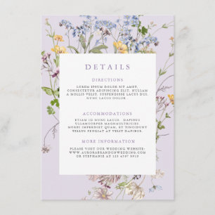 Tarjeta De Recepción Detalles de boda de jardín de prado de flores silv