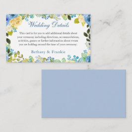 Tarjeta De Recepción Detalles de Boda de Jardín de Rosas Amarillas Azul