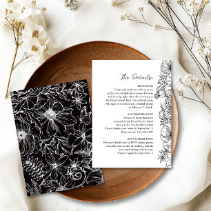 Tarjeta De Recepción Detalles de Boda de Jardín Floral Blanco y Negro S