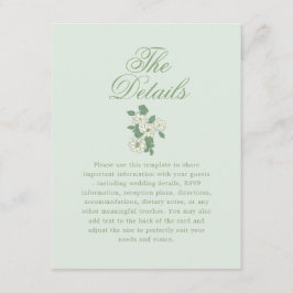 Tarjeta De Recepción Detalles de Boda de Jardín Verde Salvia Chinoiseri