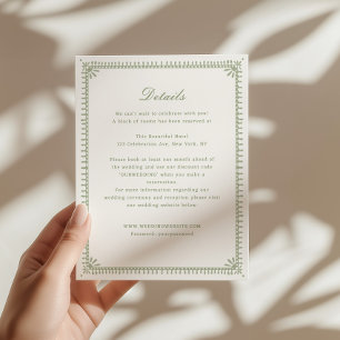 Tarjeta De Recepción Detalles de Boda de Jardín Vintage Verde Salvia