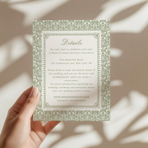 Tarjeta De Recepción Detalles de Boda de Jardín Vintage Verde Salvia