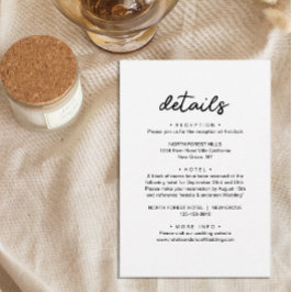 Tarjeta De Recepción Detalles de Boda de Letra Sencilla y Chic