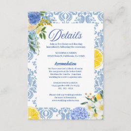Tarjeta De Recepción Detalles de boda de limón mediterráneo de verano