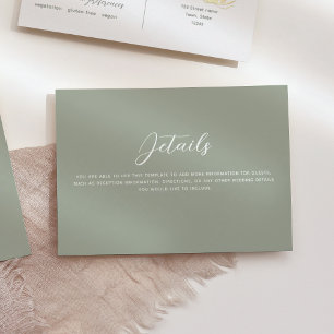 Tarjeta De Recepción Detalles de Boda de Lovebirds en Verde Salvia Dora