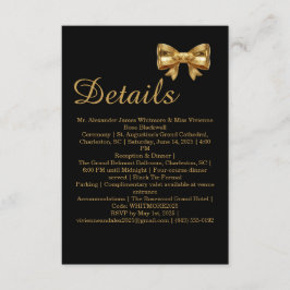 Tarjeta De Recepción Detalles de Boda de Lujo Elegante con Lazo Negro y